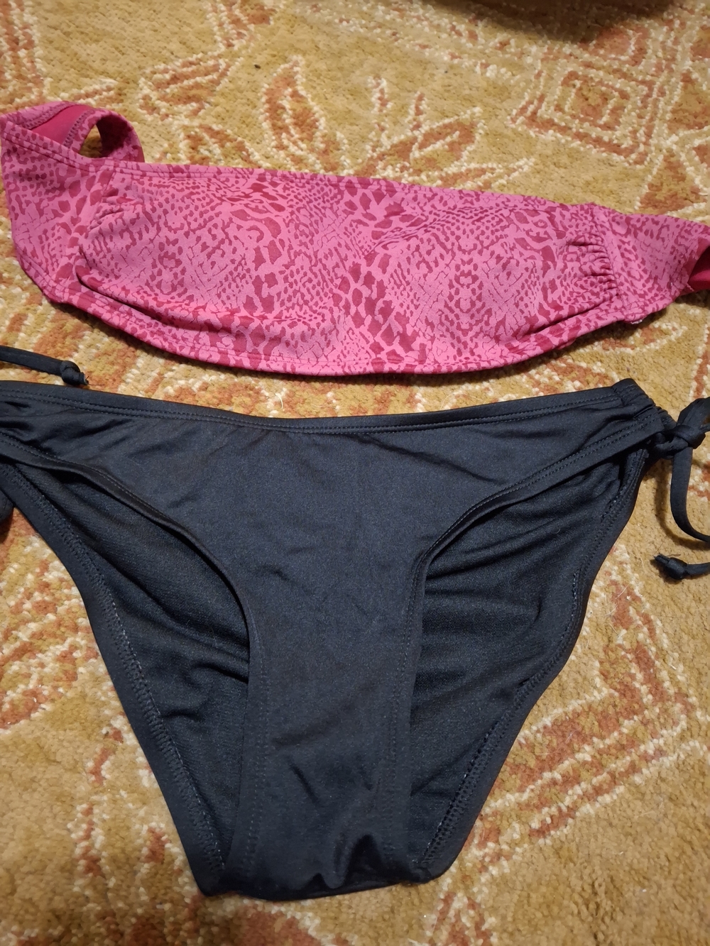 Xhilaration Pink Bandeau Bikini Kona Sol Black Side Tie Bottoms S M SW116